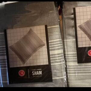 NWT 2 Martha Stewart Gray Striped Pillow Shams